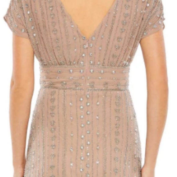 Mac Duggal Beige Beaded Cap Sleeve Dress - Great for Weddings and Formal Events - Picture 3 of 7